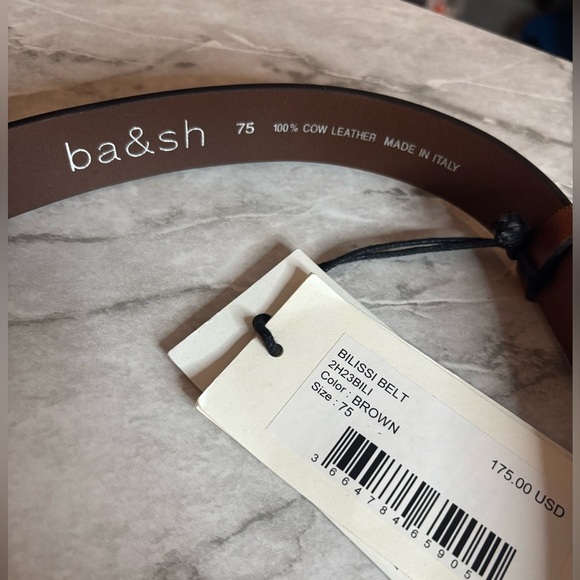 NWT BA&SH Belissi Brown Leather Belt with Gold Buckle 75. 25 inches main image 7